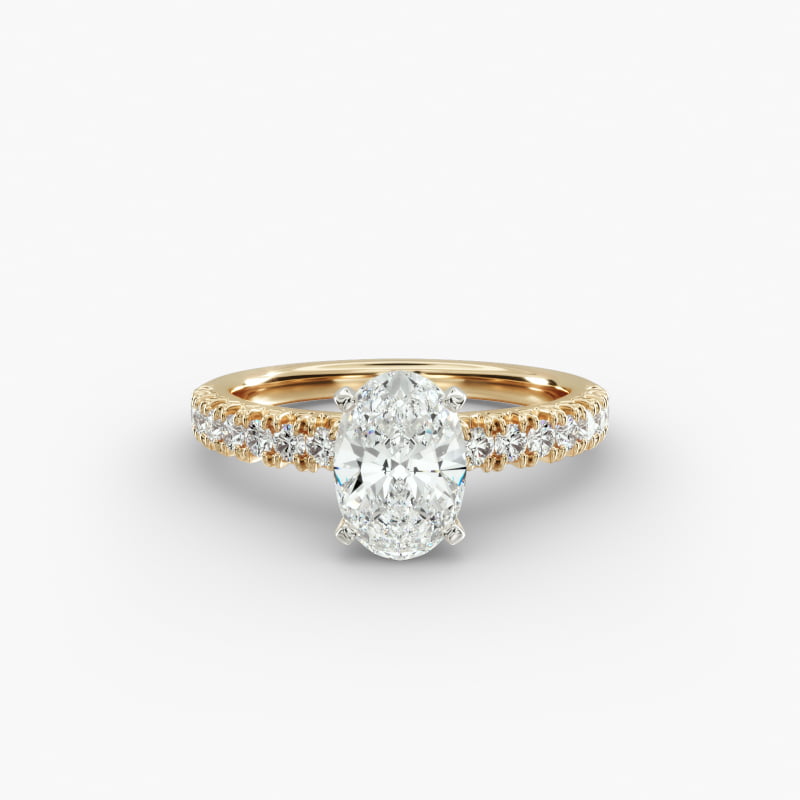 Oval Cut 1 CT Certified Lab-Grown Diamond French Pavé Engagement Ring In 14K Yellow Gold