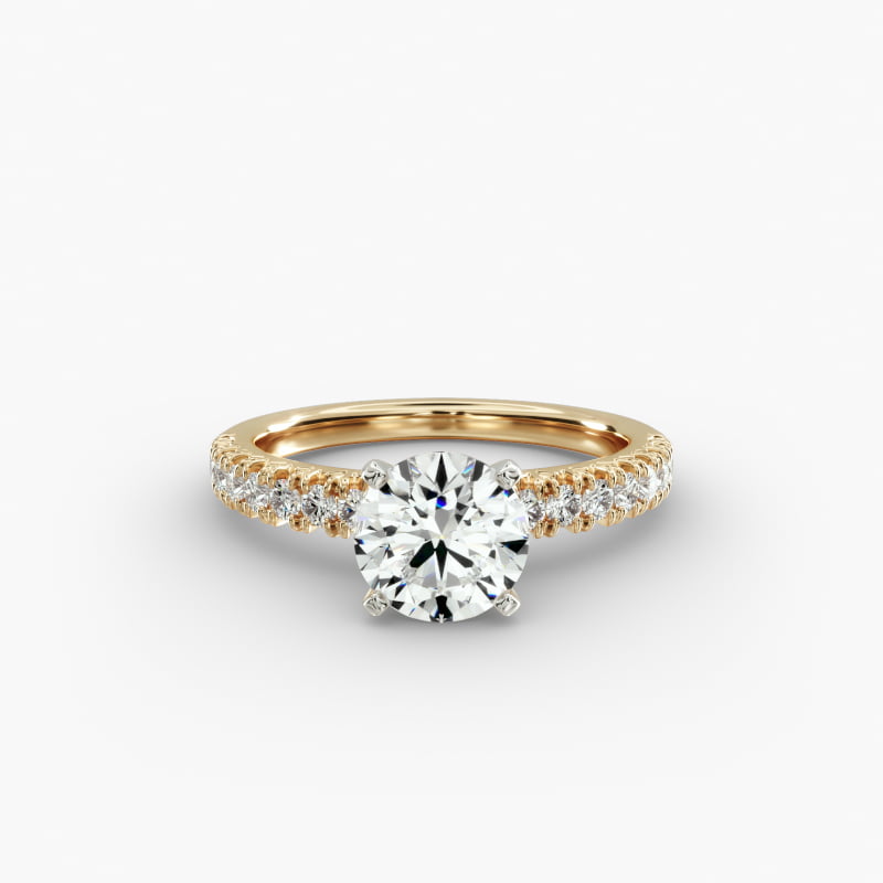 Round 1 CT Certified Lab-Grown Diamond French Pavé Engagement Ring In 14K Yellow Gold