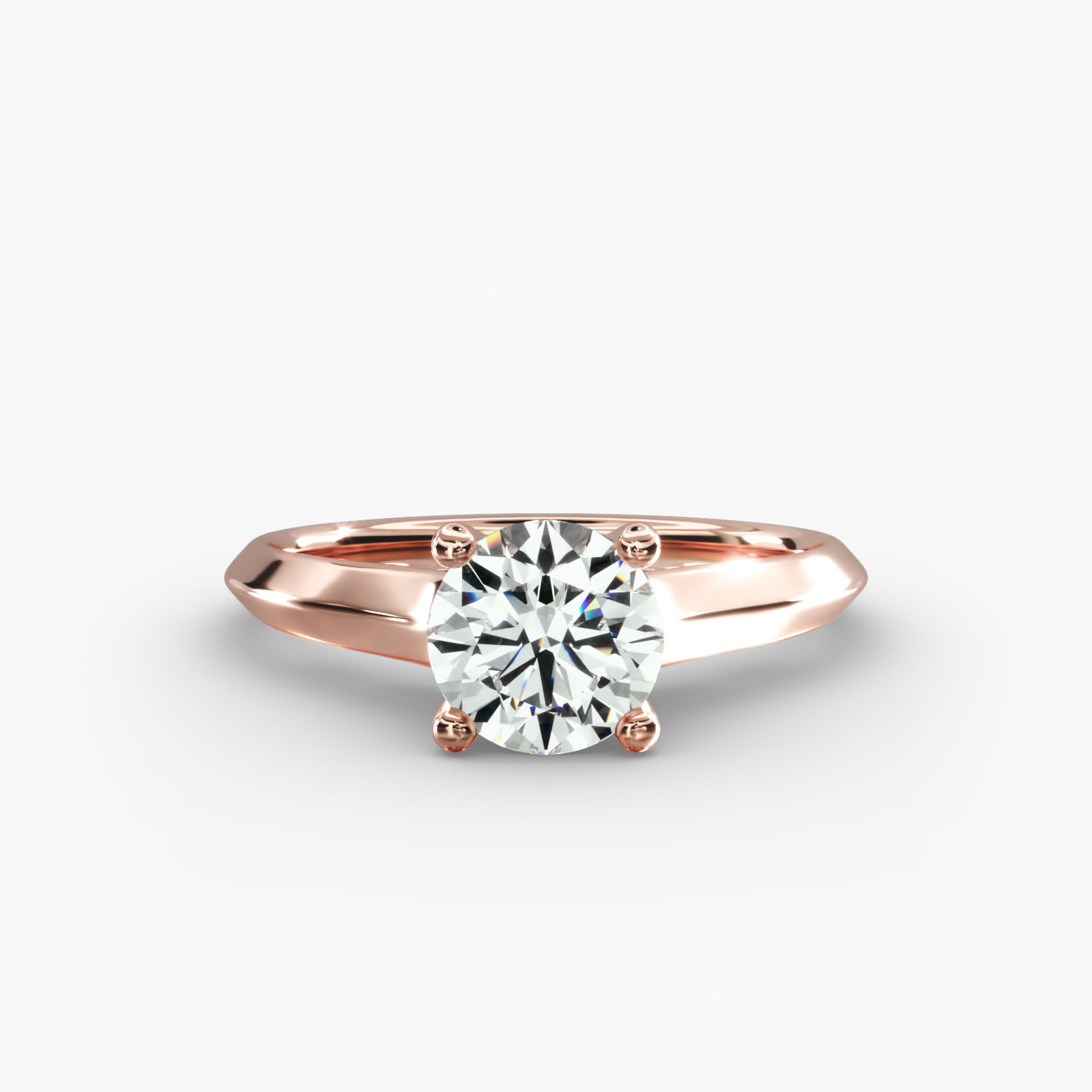 Knife Edge Scroll Solitaire Plus Diamond Engagement Ring in 14k Rose Gold