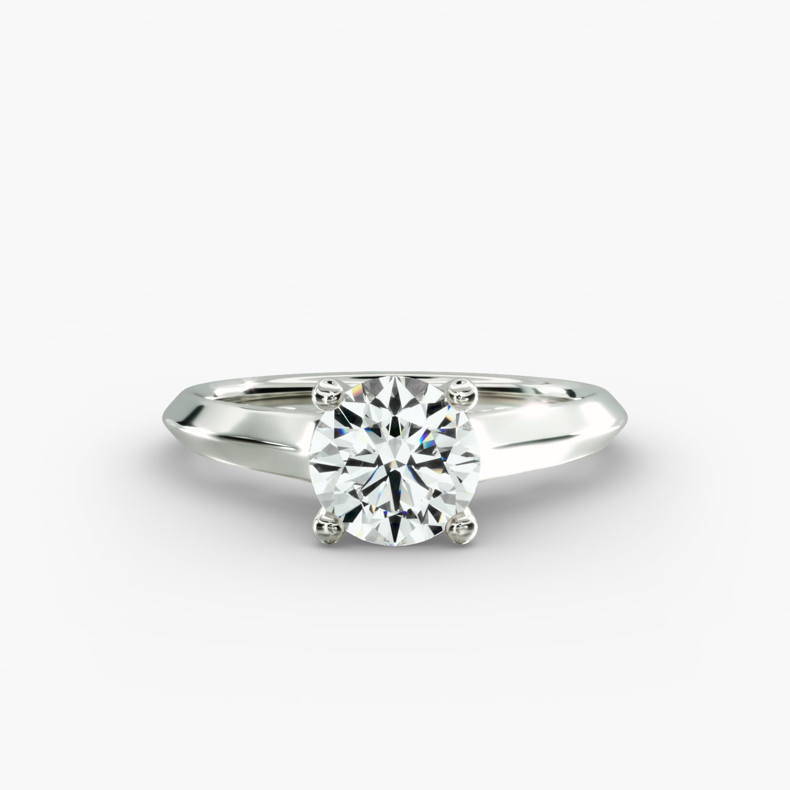 Knife Edge Scroll Solitaire Plus Diamond Engagement Ring in 18k White Gold