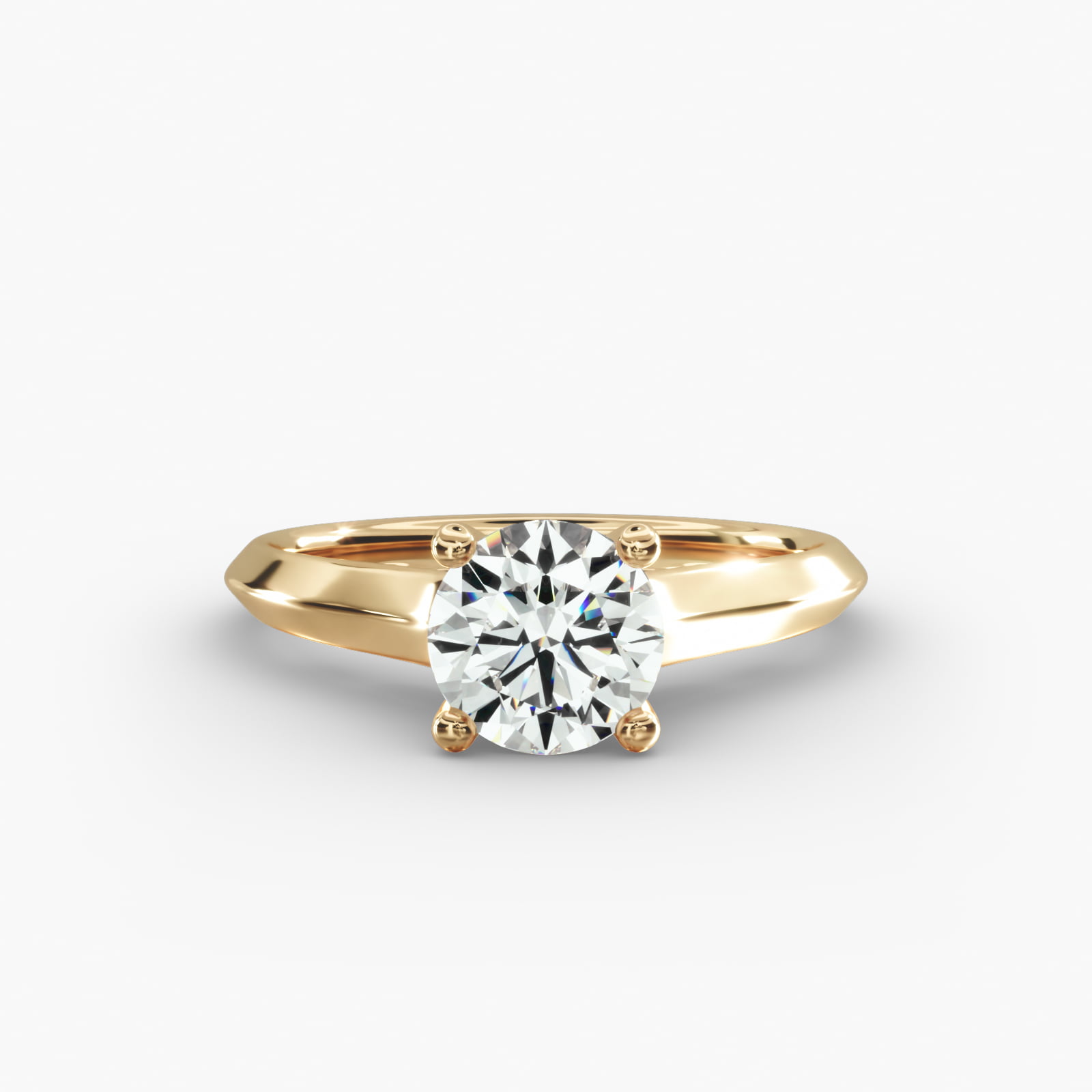 Knife Edge Scroll Solitaire Plus Diamond Engagement Ring in 14k Yellow Gold
