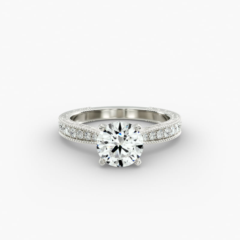Hand-Engraved Micropavé Diamond Engagement Ring in 14k White Gold (1/6 ct. tw.)