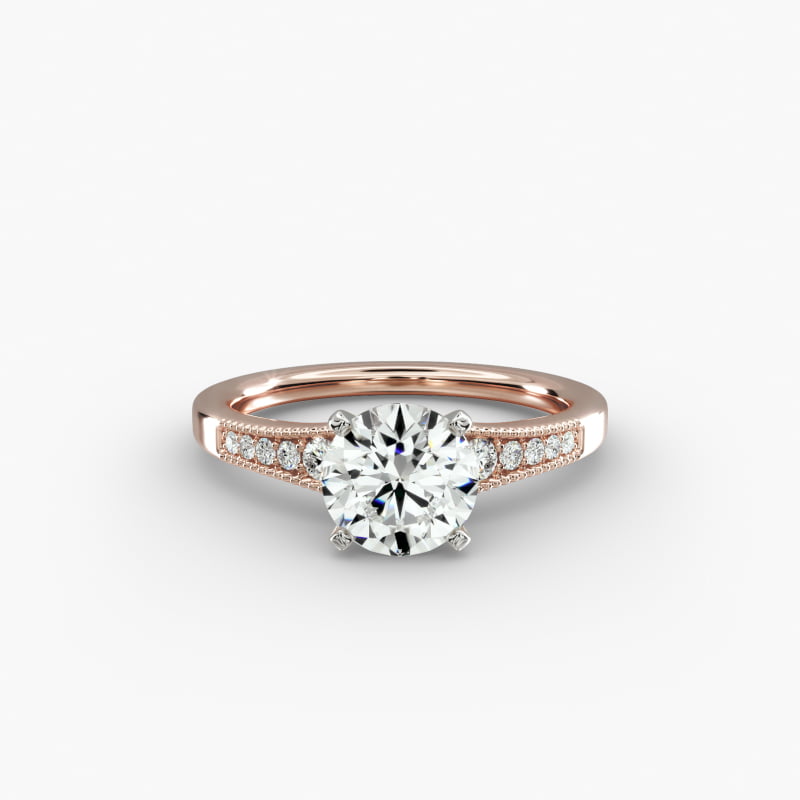 Graduated Milgrain Diamond Engagement Ring in 14k Rose Gold (1/10 ct. tw.)