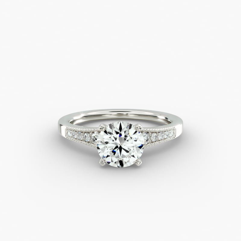 Graduated Milgrain Diamond Engagement Ring in 14k White Gold (1/10 ct. tw.)