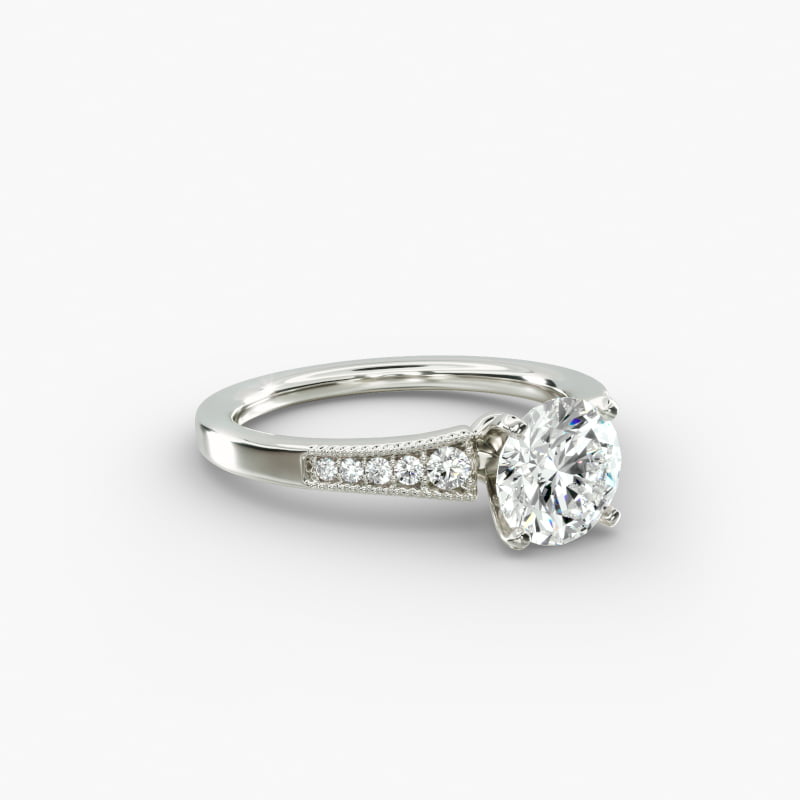 Graduated Milgrain Diamond Engagement Ring in 18k White Gold (1/10 ct. tw.)