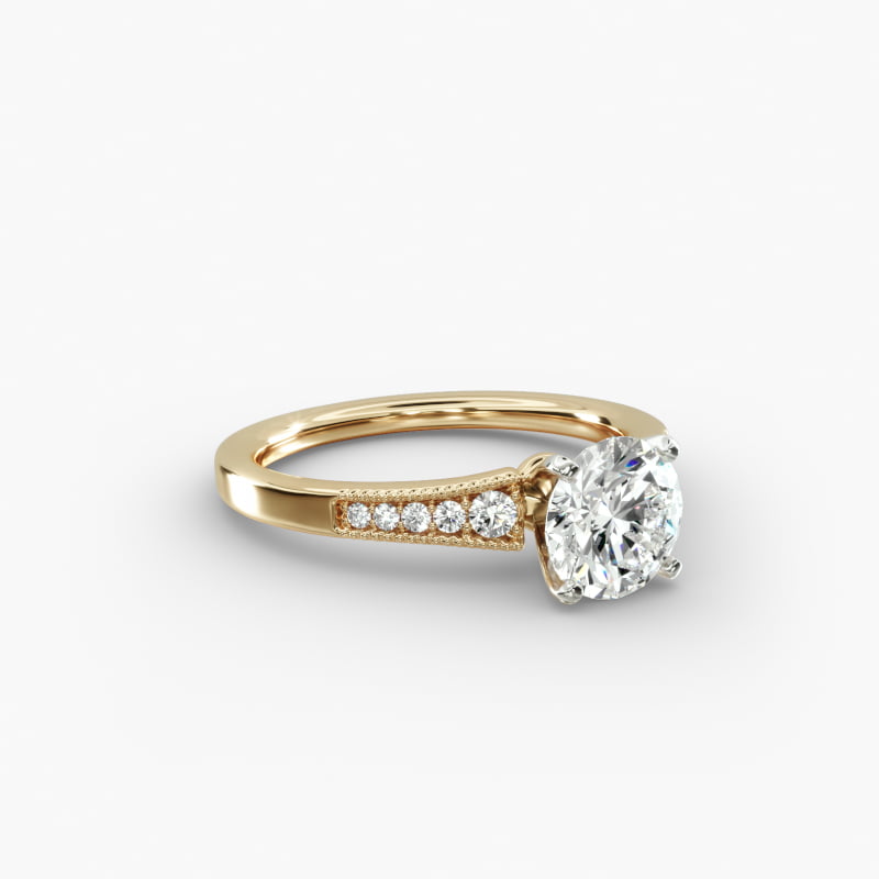 Graduated Milgrain Diamond Engagement Ring in 18k Yellow Gold (1/10 ct. tw.)
