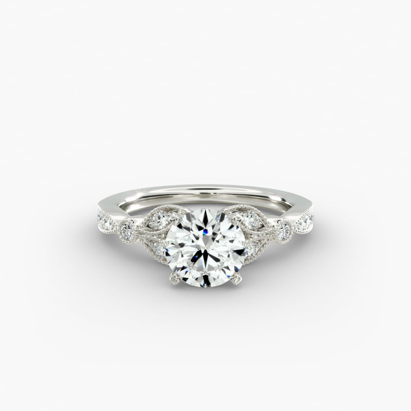 Petite Vintage Pavé Leaf Diamond Engagement Ring in 14k White Gold (1/5 ct. tw.)