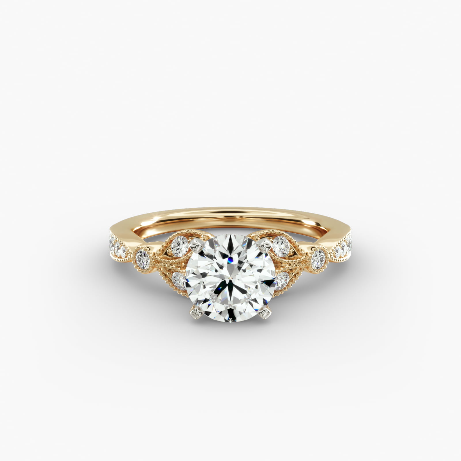 Petite Vintage Pavé Leaf Diamond Engagement Ring in 14K Yellow Gold (1/5 ct. tw.)