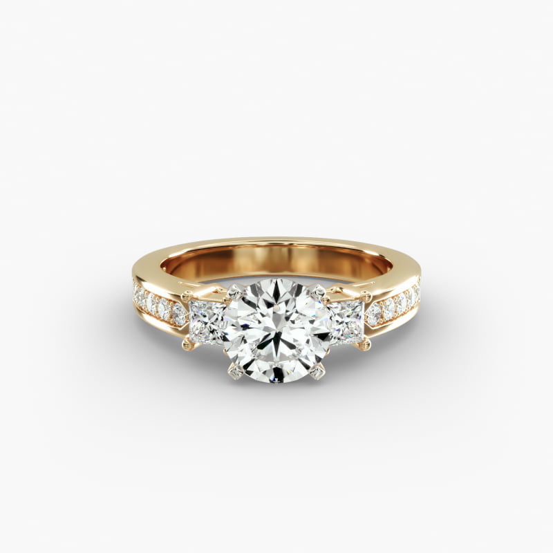 Trio Princess Cut Pavé Diamond Engagement Ring in 14k Yellow Gold (1/3 ct. tw.)