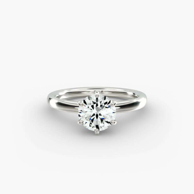 Six-Prong Low Dome Comfort Fit Solitaire Engagement Ring in 14k White Gold (2mm)