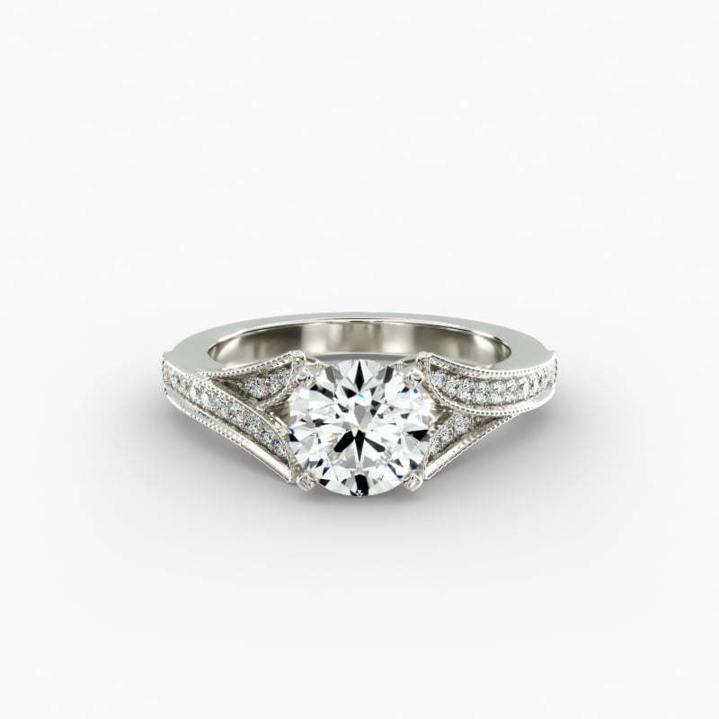 Milgrain and Pavé V-Shank Diamond Engagement Ring in 14k White Gold (1/8 ct. wt.)