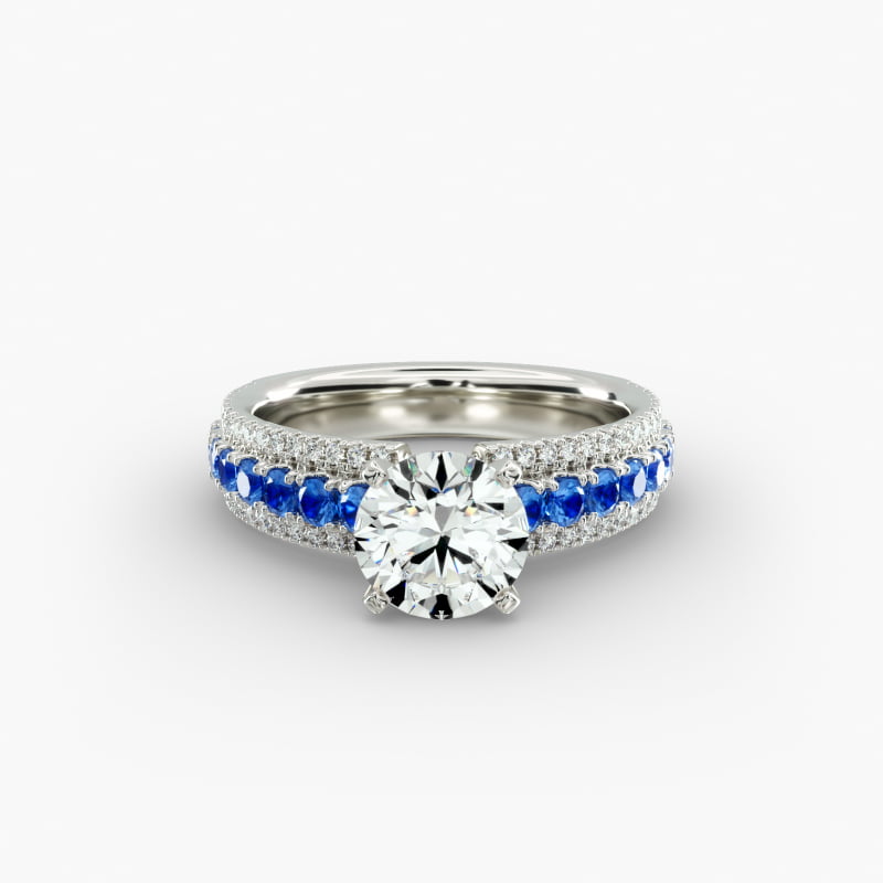 Three Row Sapphire and Diamond Engagement Ring in 14k White Gold (1/4 ct. tw.)