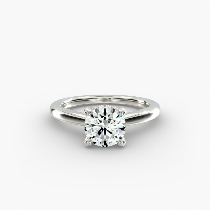 Petite Hidden Halo Solitaire Plus Diamond Engagement Ring in 14k White Gold