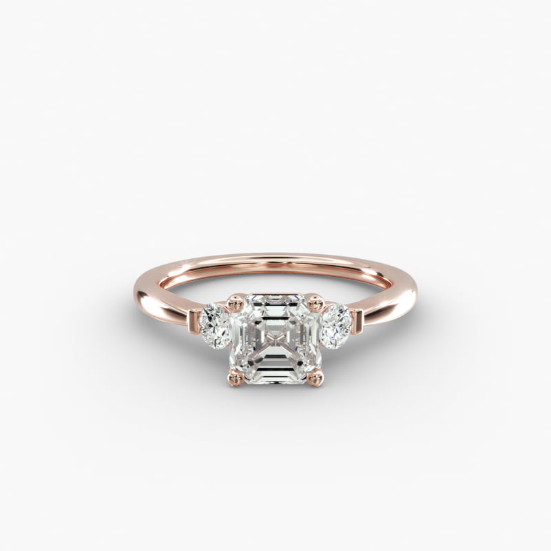 Petite Three-Stone Lab-Grown Diamond Engagement Ring in 14k Rose Gold