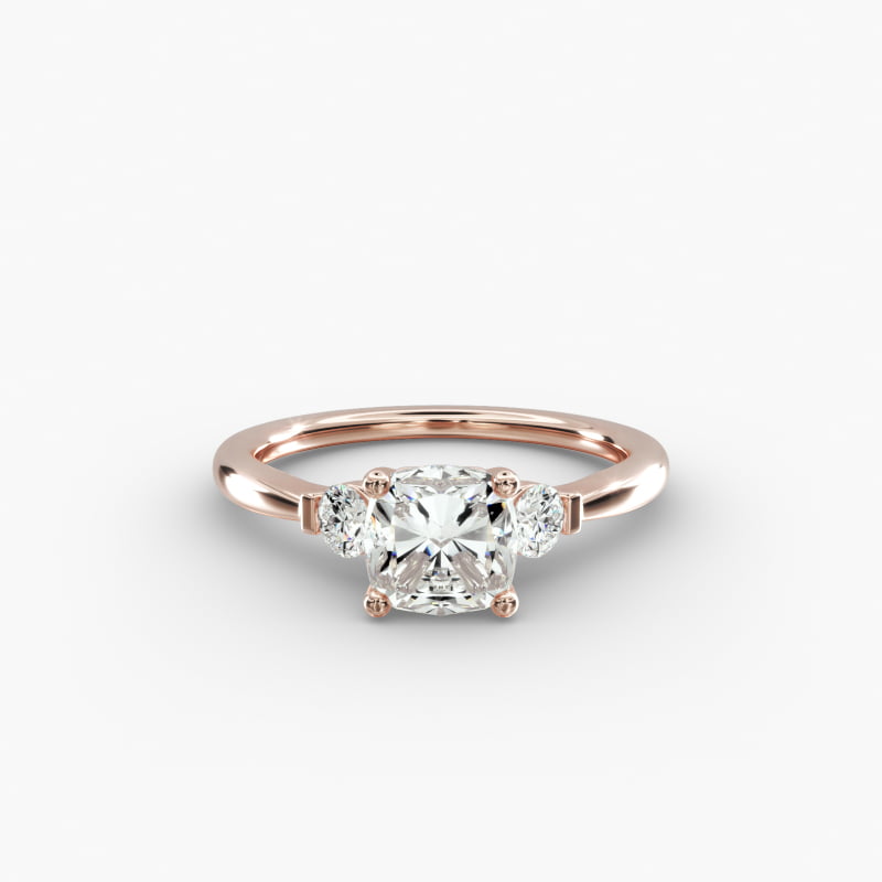 Petite Three-Stone Lab-Grown Diamond Engagement Ring in 14k Rose Gold