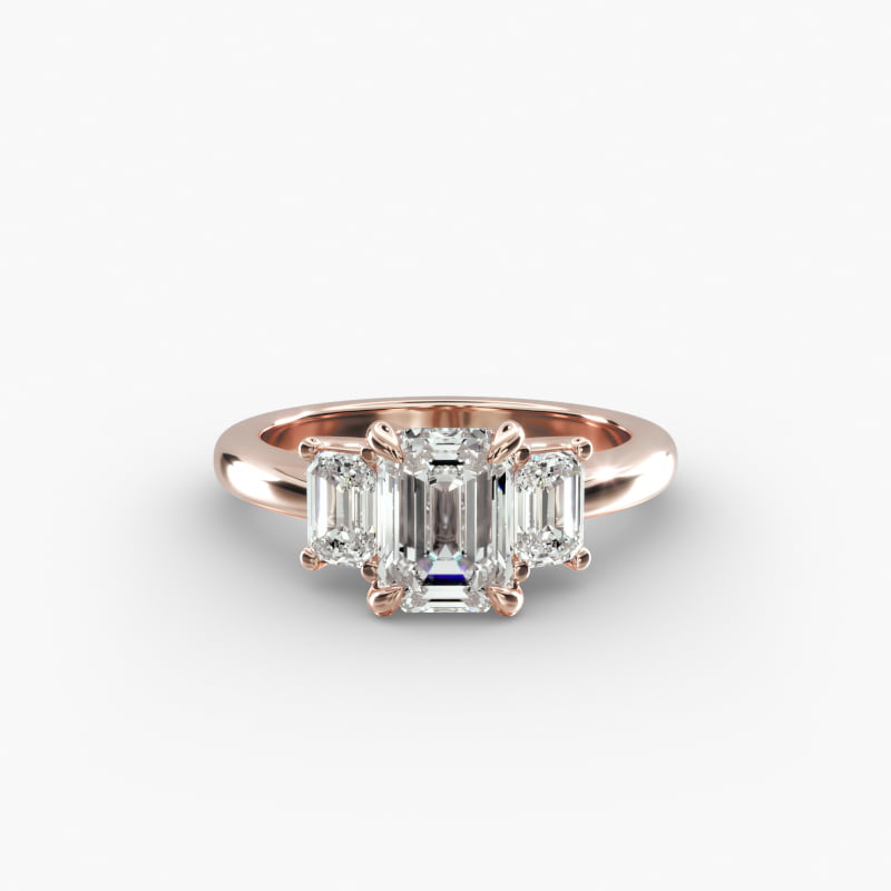 Three-Stone Emerald Cut Lab-Grown Diamond Engagement Ring in 14k Rose Gold (5/8 ct. tw.)