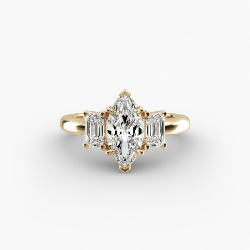 Three-Stone Emerald Cut Lab-Grown Diamond Engagement Ring in 14K Yellow Gold (5/8 ct. tw.)