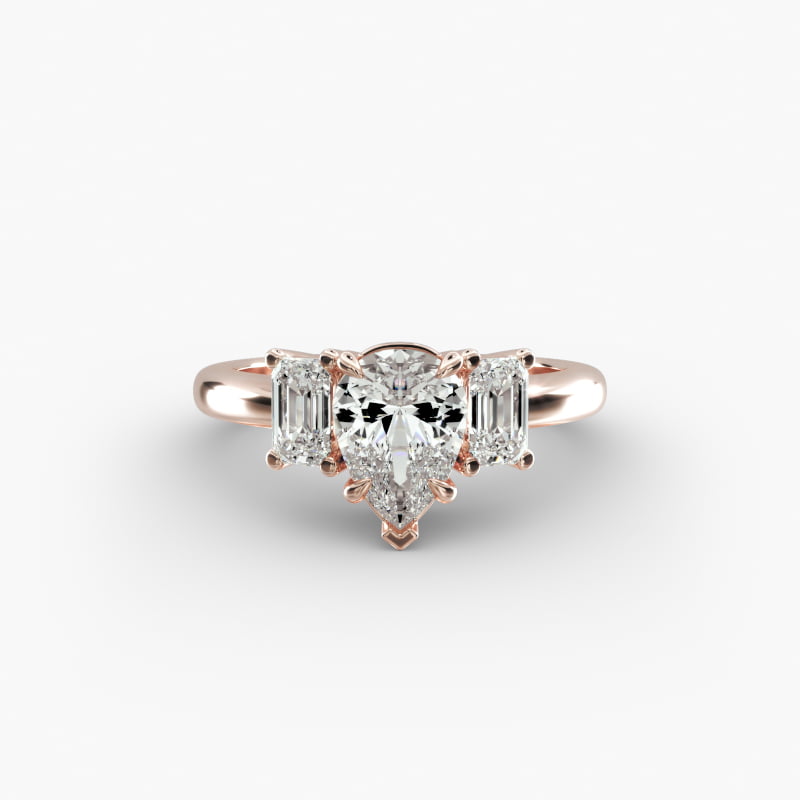 Three-Stone Emerald Cut Lab-Grown Diamond Engagement Ring in 14k Rose Gold (5/8 ct. tw.)