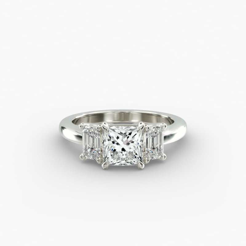 Three-Stone Emerald Cut Lab-Grown Diamond Engagement Ring in 14K White Gold (5/8 ct. tw.)