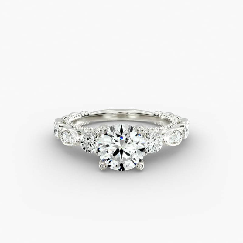 Floral Ellipse Diamond Cathedral Engagement Ring in 14k White Gold (1/3 ct. tw.)
