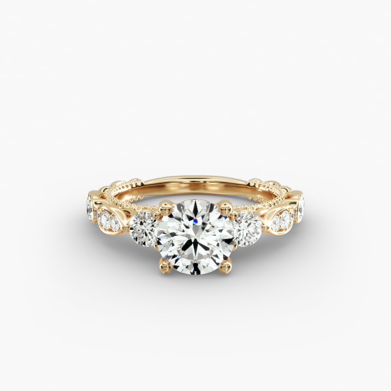 Floral Ellipse Diamond Cathedral Engagement Ring in 14k Yellow Gold (1/3 ct. tw.)