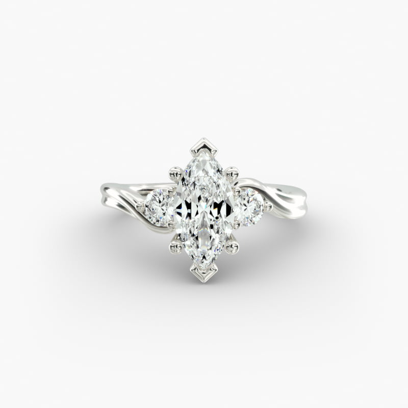 Wrapped Shank Three Stone Lab-Grown Diamond Engagement Ring in 14k White Gold