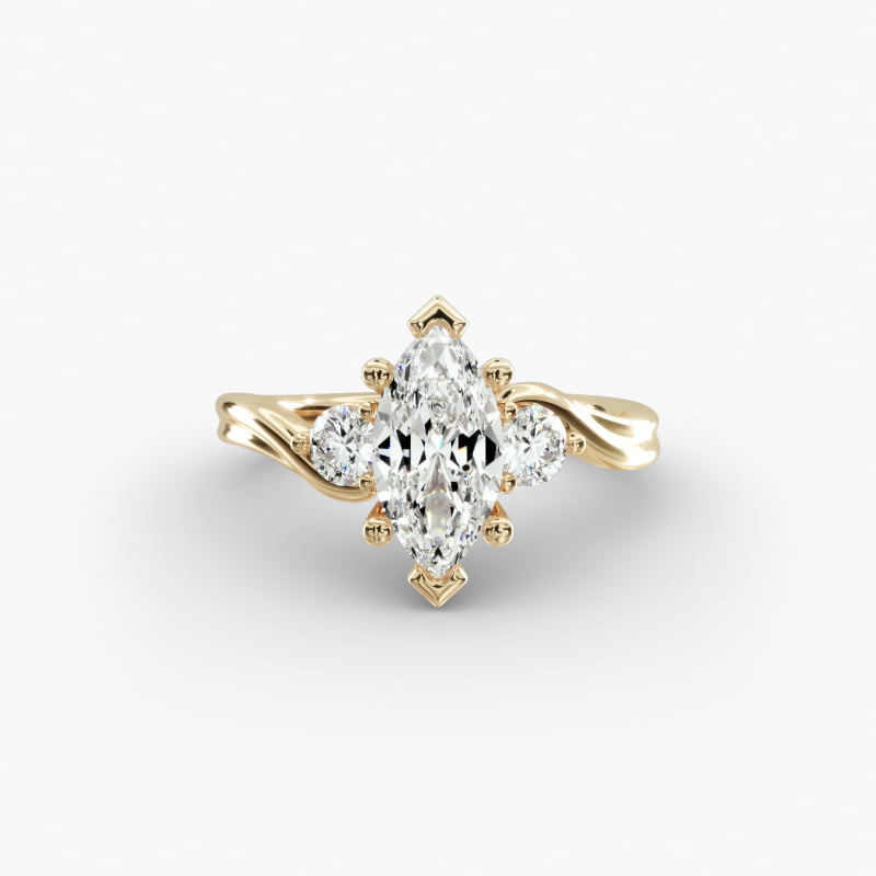 Wrapped Shank Three Stone Lab-Grown Diamond Engagement Ring in 14k Yellow Gold