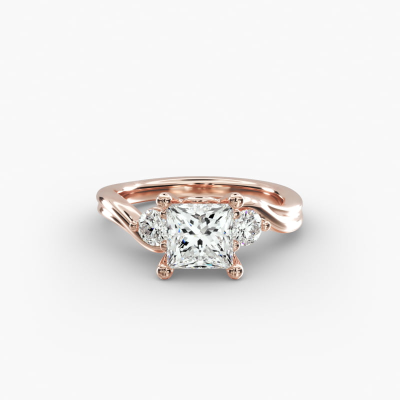 Wrapped Shank Three Stone Lab-Grown Diamond Engagement Ring in 14k Rose Gold