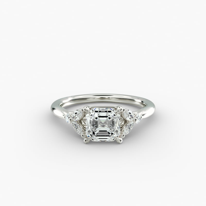 Floral Marquise Diamond Engagement Ring in 18k White Gold