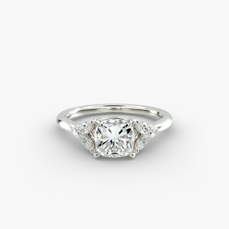 Floral Marquise Diamond Engagement Ring in 18k White Gold
