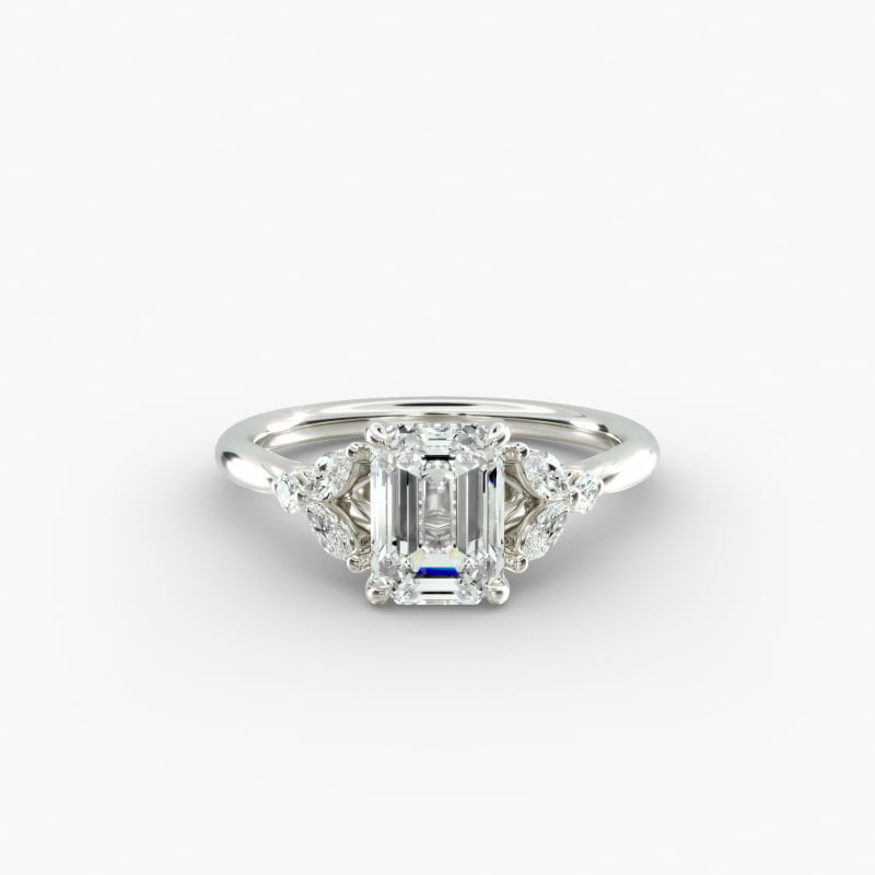 Floral Marquise Diamond Engagement Ring in 18k White Gold