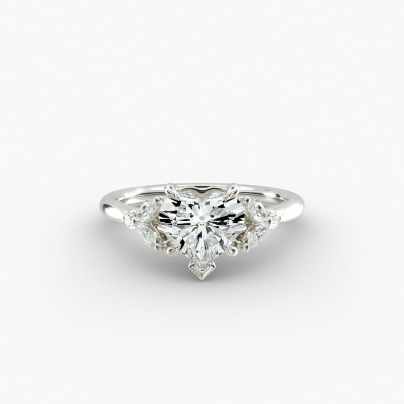 Floral Marquise Diamond Engagement Ring in 18k White Gold