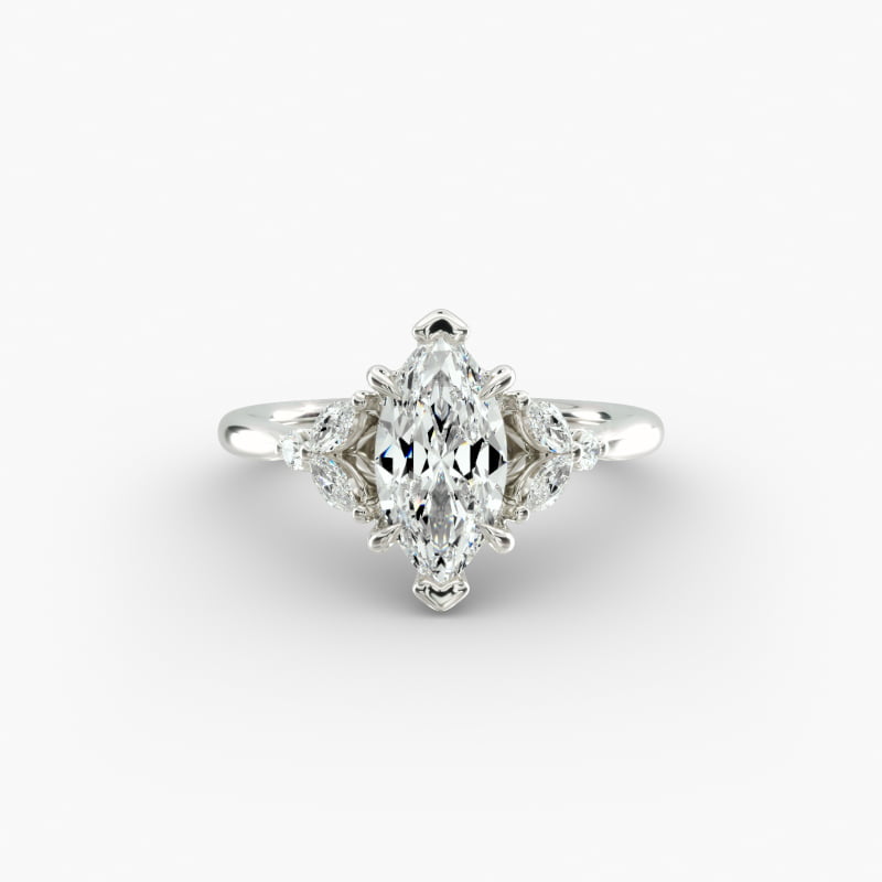 Floral Marquise Diamond Engagement Ring in 18k White Gold