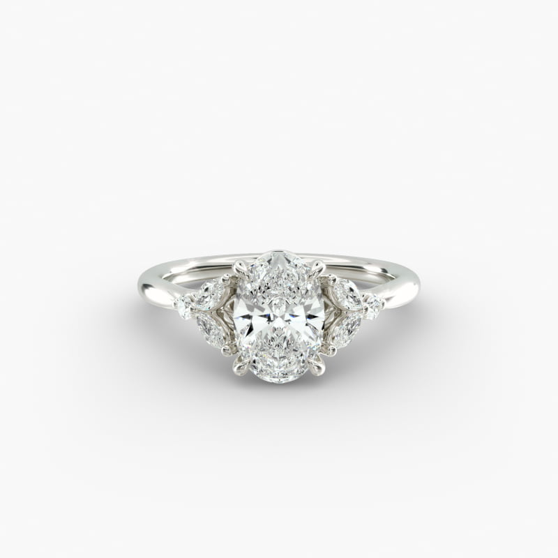 Floral Marquise Diamond Engagement Ring in 18k White Gold