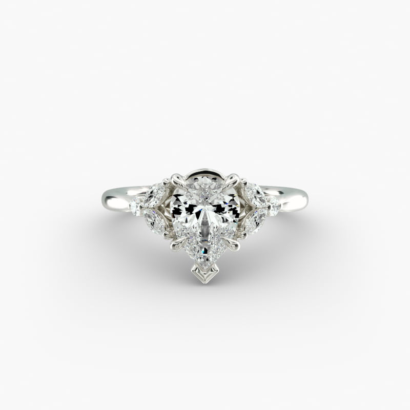 Floral Marquise Diamond Engagement Ring in 18k White Gold