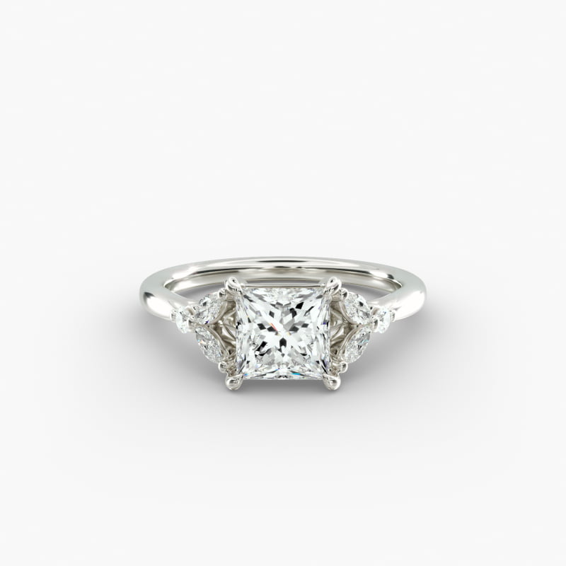 Floral Marquise Diamond Engagement Ring in 18k White Gold