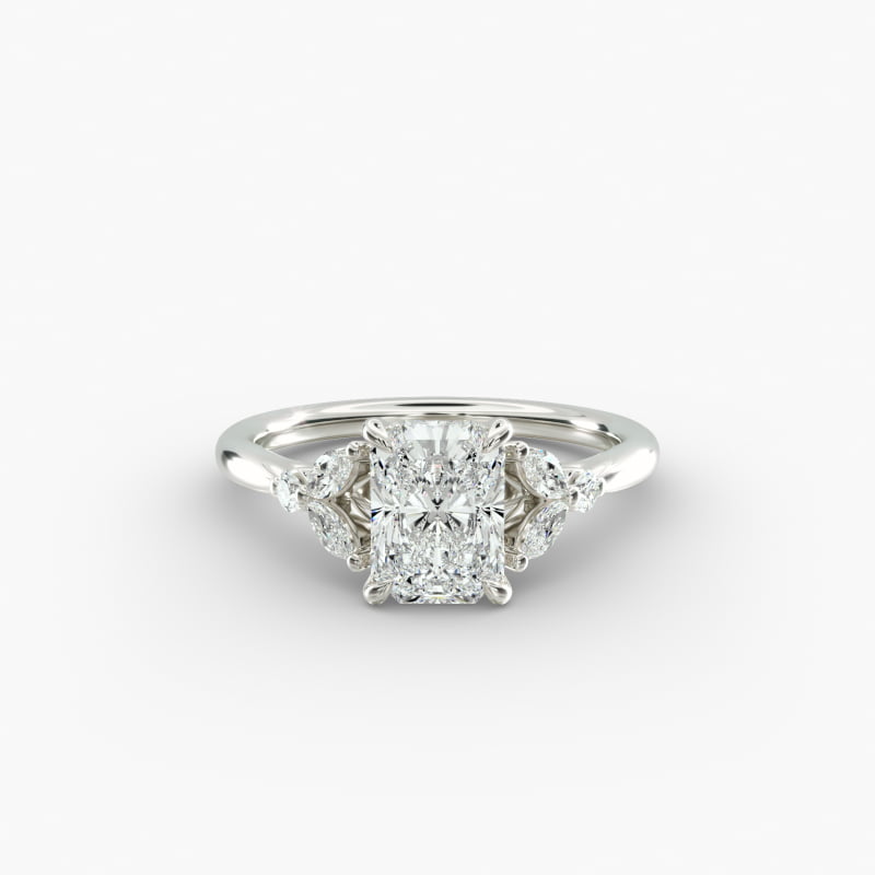 Floral Marquise Diamond Engagement Ring in 18k White Gold