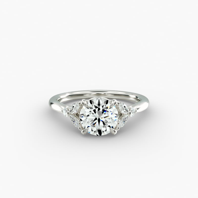Floral Marquise Diamond Engagement Ring in 14k White Gold