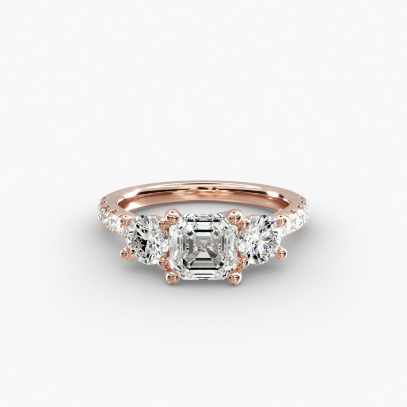 Modern Trellis Three Stone Lab-Grown Diamond Engagement in 14k Rose Gold