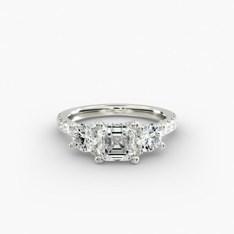 Modern Trellis Three Stone Lab-Grown Diamond Engagement in 18k White Gold