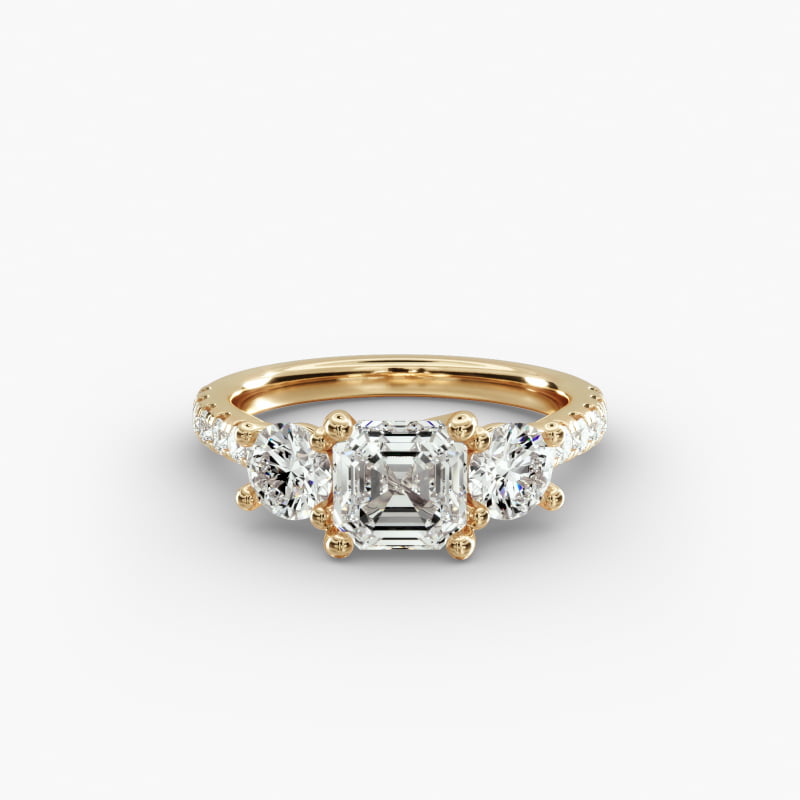 Modern Trellis Three Stone Lab-Grown Diamond Engagement in 14k Yellow Gold
