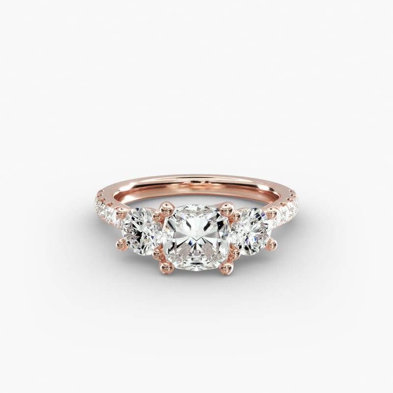 Modern Trellis Three Stone Lab-Grown Diamond Engagement in 14k Rose Gold