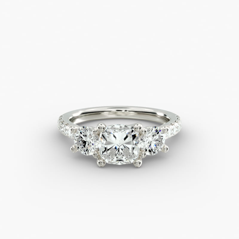 Modern Trellis Three Stone Lab-Grown Diamond Engagement in 18k White Gold