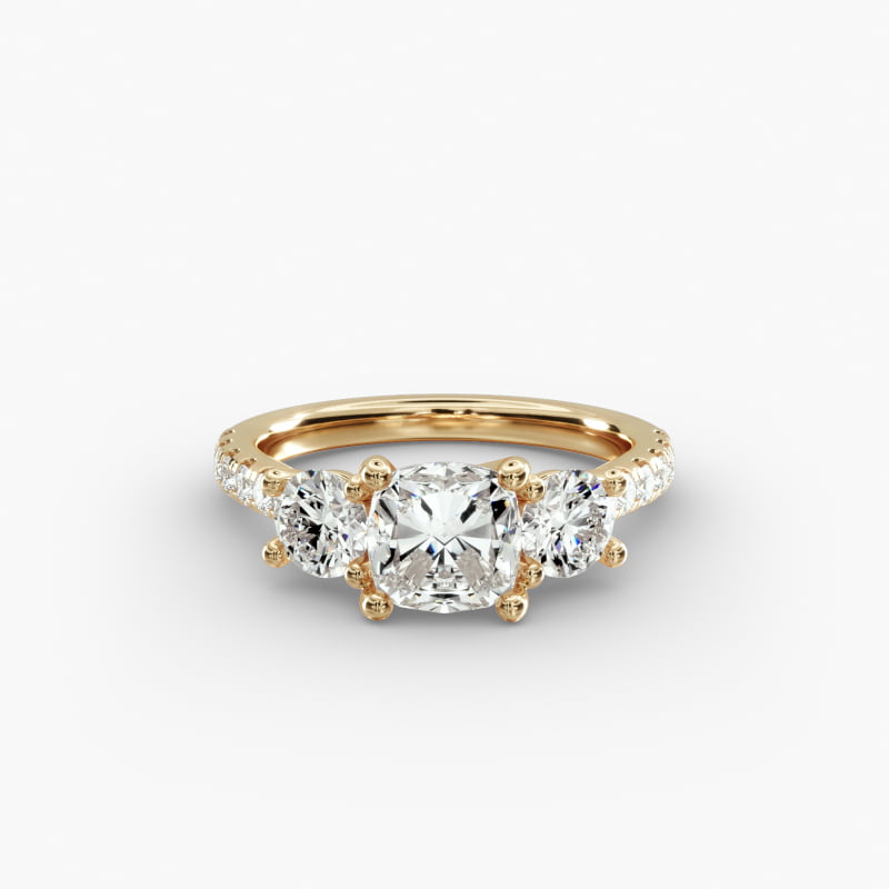 Modern Trellis Three Stone Lab-Grown Diamond Engagement in 14k Yellow Gold
