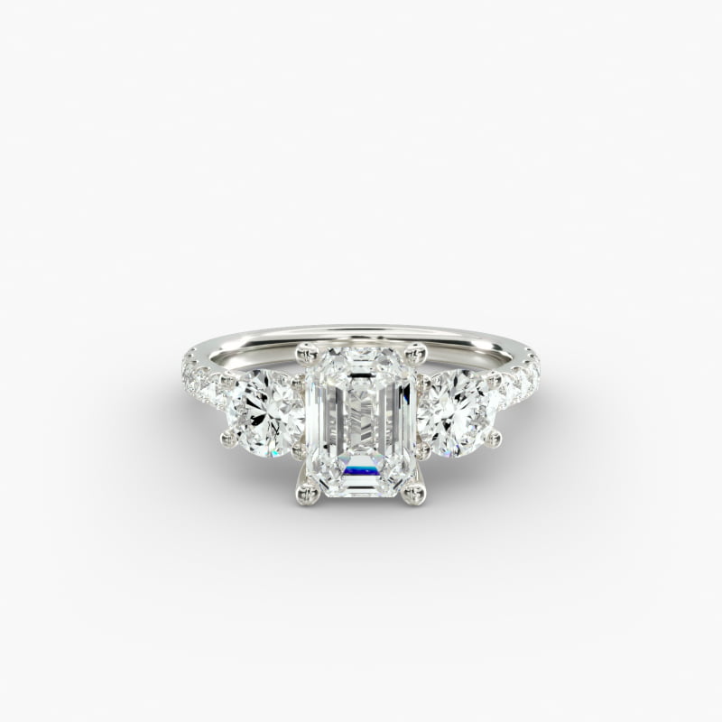 Modern Trellis Three Stone Lab-Grown Diamond Engagement in 18k White Gold