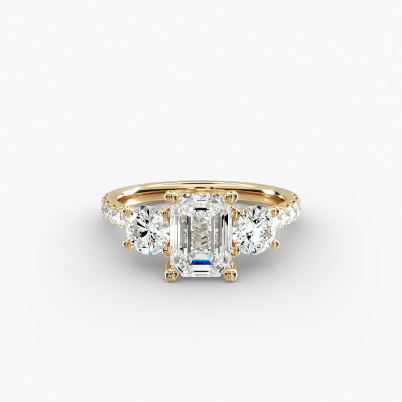 Modern Trellis Three Stone Lab-Grown Diamond Engagement in 14k Yellow Gold