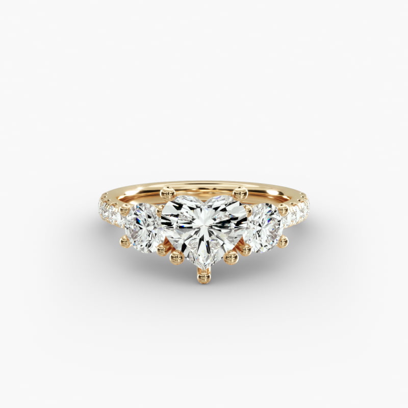 Modern Trellis Three Stone Lab-Grown Diamond Engagement in 14k Yellow Gold