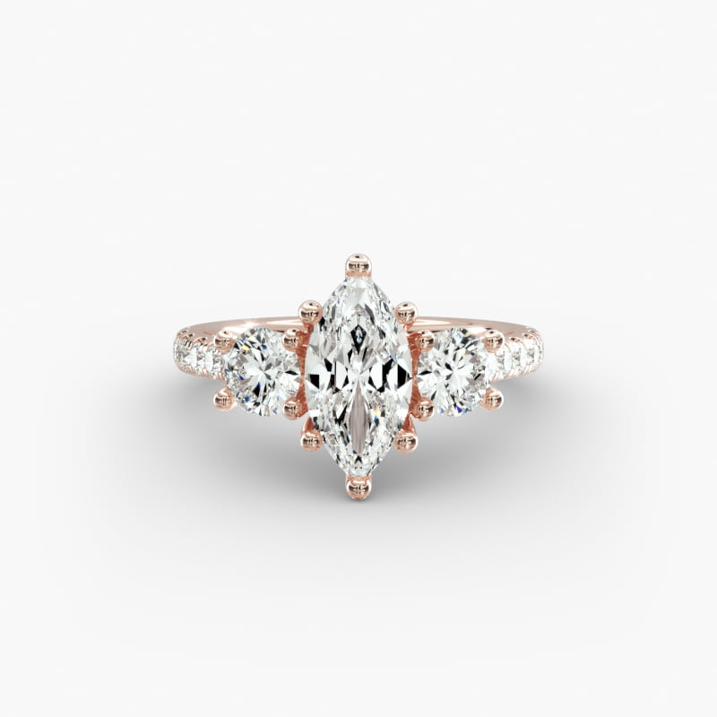 Modern Trellis Three Stone Lab-Grown Diamond Engagement in 14k Rose Gold