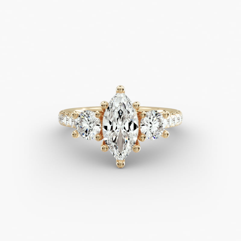 Modern Trellis Three Stone Lab-Grown Diamond Engagement in 14k Yellow Gold