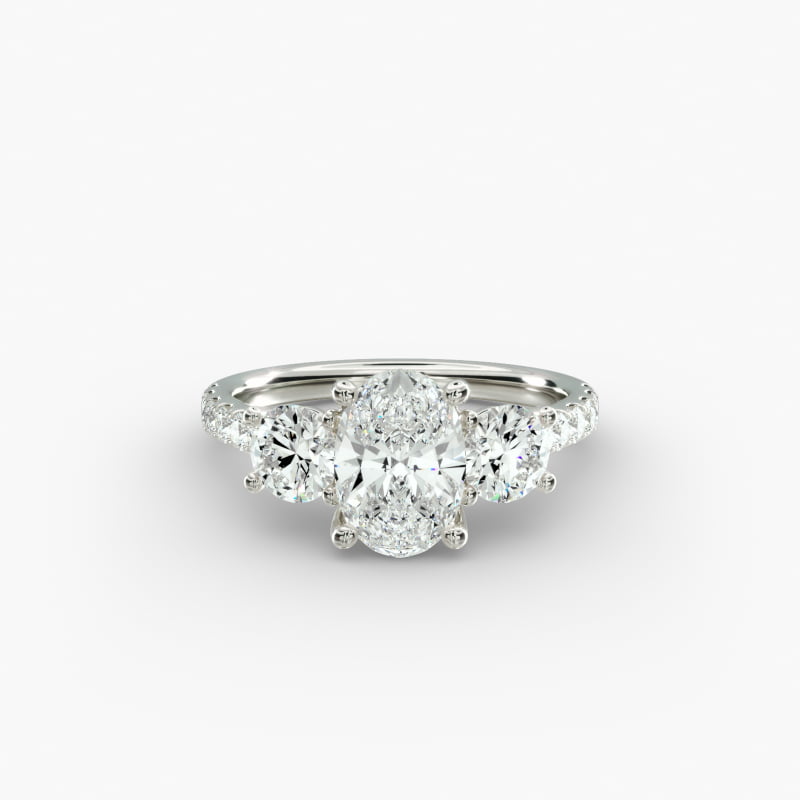 Modern Trellis Three Stone Lab-Grown Diamond Engagement in 18k White Gold